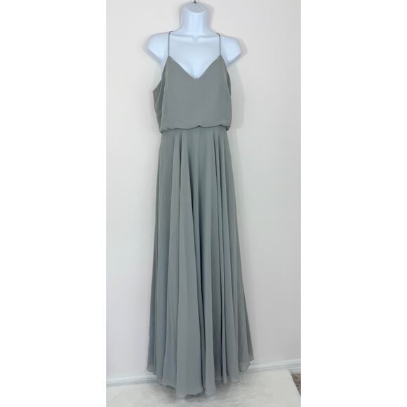 Jenny Yoo Mineral Gray Chiffon Maxi Dress NWT Size 4 ($285 Retail) - Picture 1 of 8